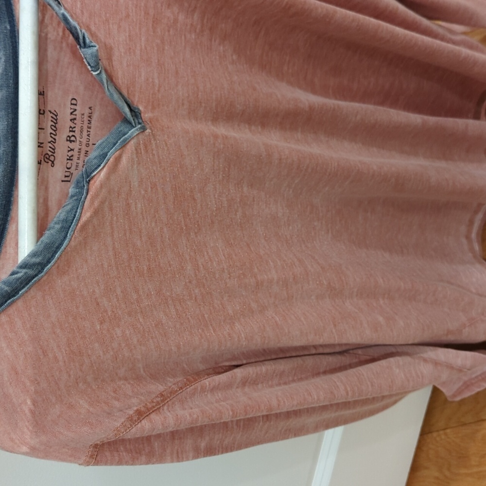 Men's long sleeve lucky Brand  shirt coral/peach with gray piping around neck